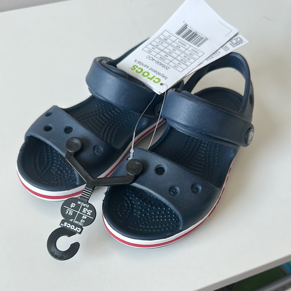 CROCS Kids Navy Sandals with Red Trim